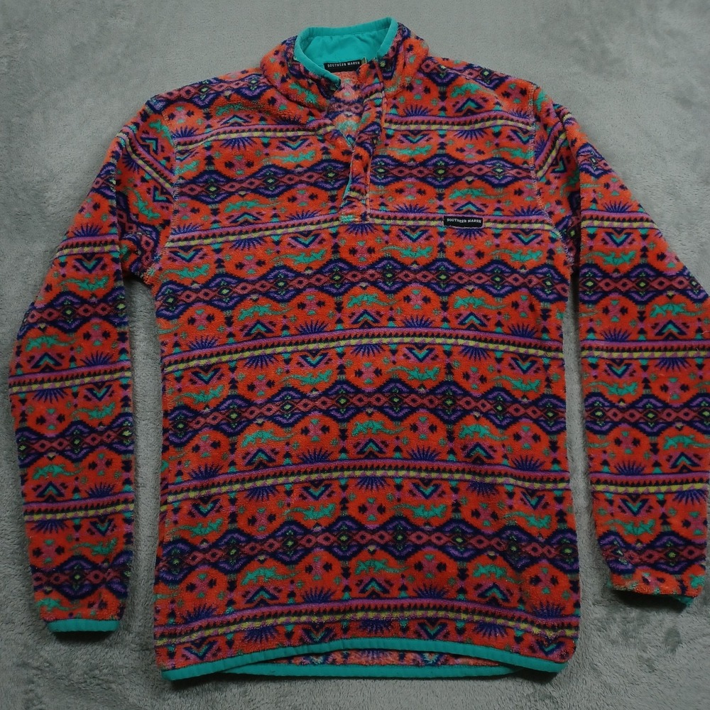 Southern Marsh Sweater Womens Medium 1/4 Zip Geometric Fleece Pullover
